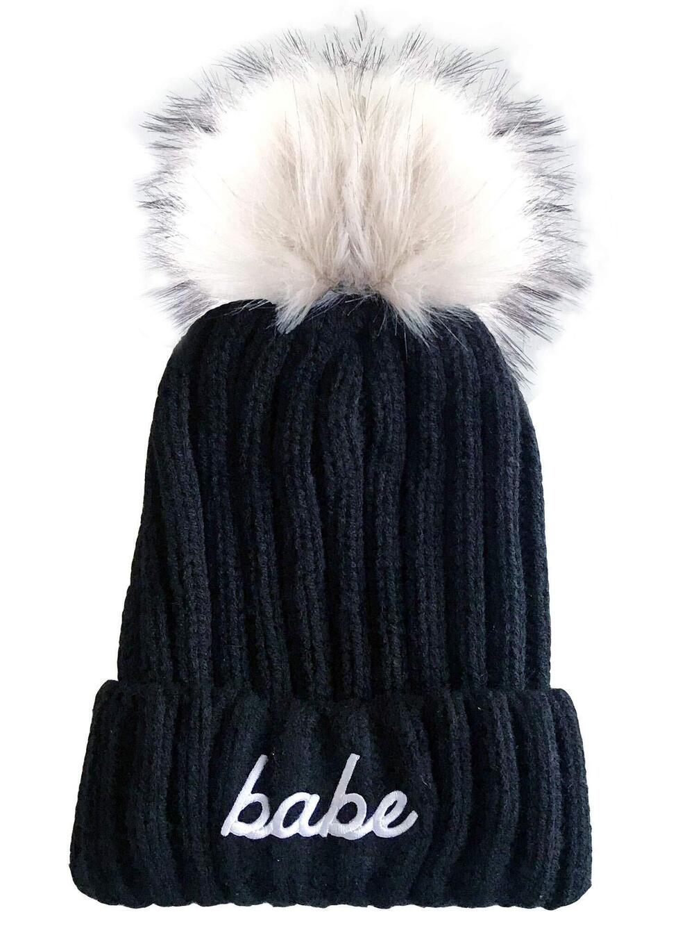 5731 Bride & Bridesmaid Beanie Hats Knitted with Faux Fur Pom Poms Winter